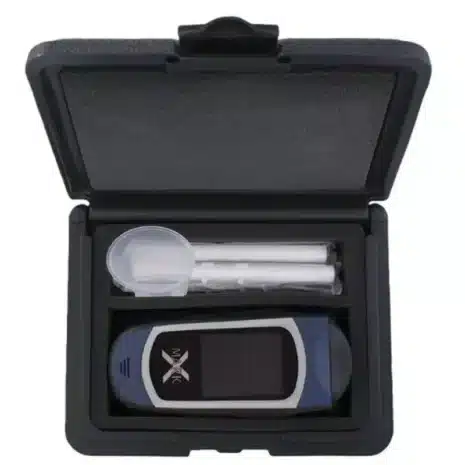 Alcovisor Mark X Alcohol Breathalyser with the case open and showing the Breathalyser and mouth pieces